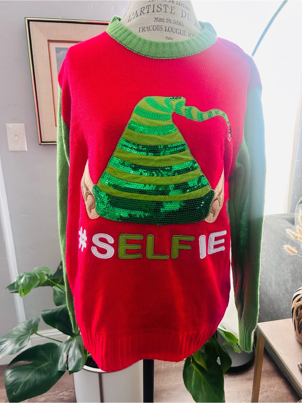 Red and Green '#SELFIE' Elf Sweater